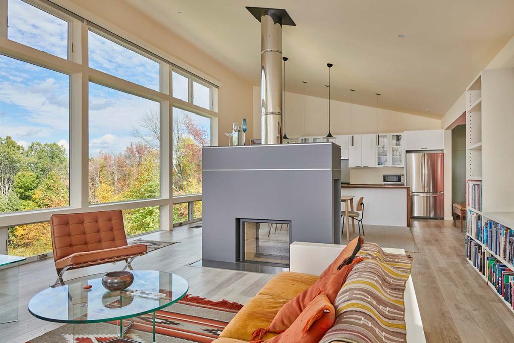 Photograph of a custom home designed by architect Mark Sofield and built by Integrity Development & Construction in Amherst, MA.